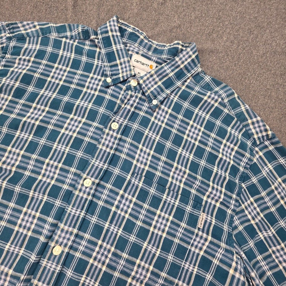 Carhartt Button Down Up Shirt Adult XL Loose Fit Blue Plaid Mens S277 IFB 2012